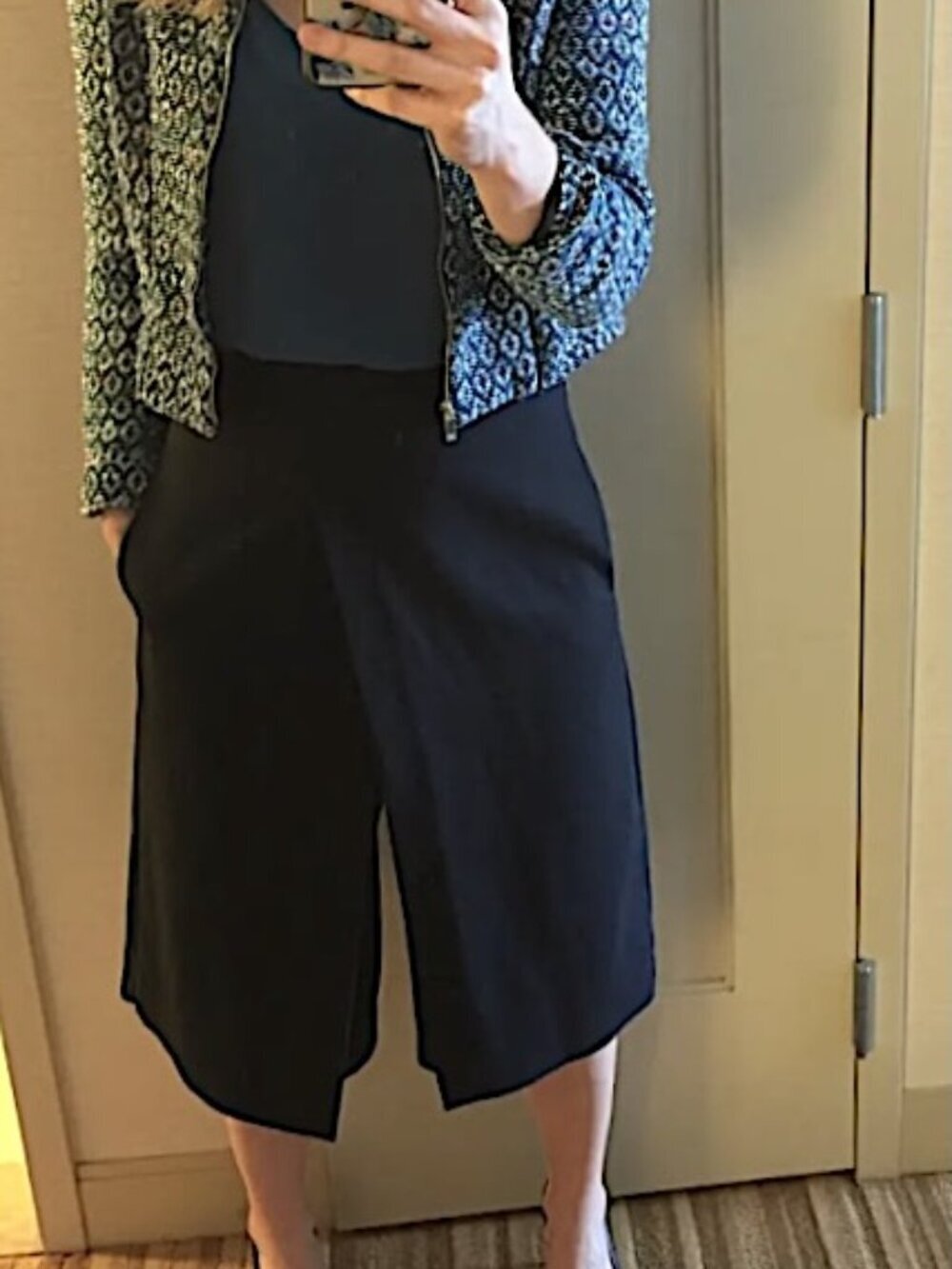 TIBI City Wrap Wide Leg Stretch Culotte Midi Pants Size 6 Black - Picture 6 of 15